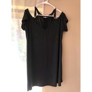 Socialite black Tshirt dress with neckline detail